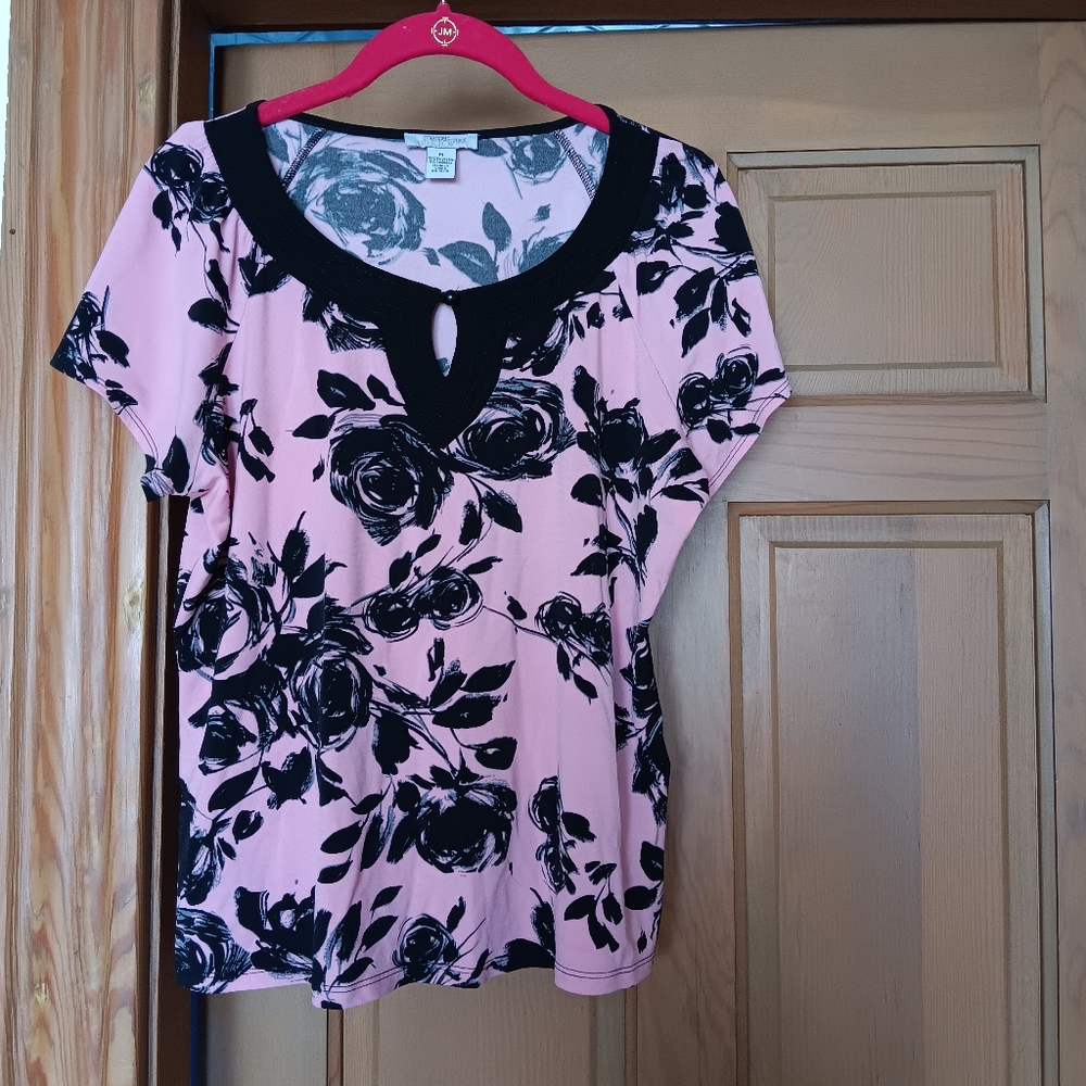 Floral Pink and Black Women's Top